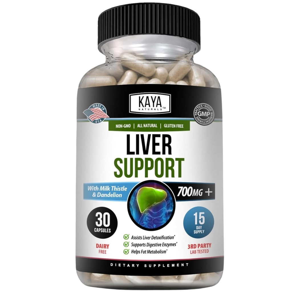 Kaya Naturals Liver Cleanse Detox & Reparasjon - Melk Thistle Supplement - Liver Detox for kvinner og menn - Artichoke Extract og Dandelion Root Capsules - 30 Count