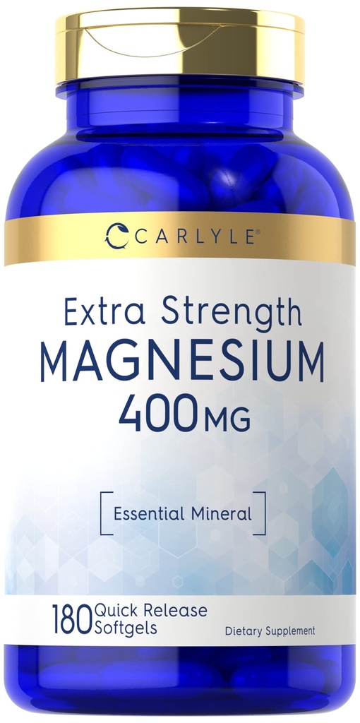 Carlyle Magnesiumoksid 400 mg | 180 Softgels | Essential Mineral | Ikke-GMO og Glutenfri Supplement
