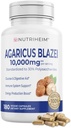 Agaricus Blazei Organic Mushroom Extract for immun- og energistøtte - 30% Polysakkarider & 180 Veggie Kapsler - Ikke-GMO, Glutenfri, Veganvennlig Supplement