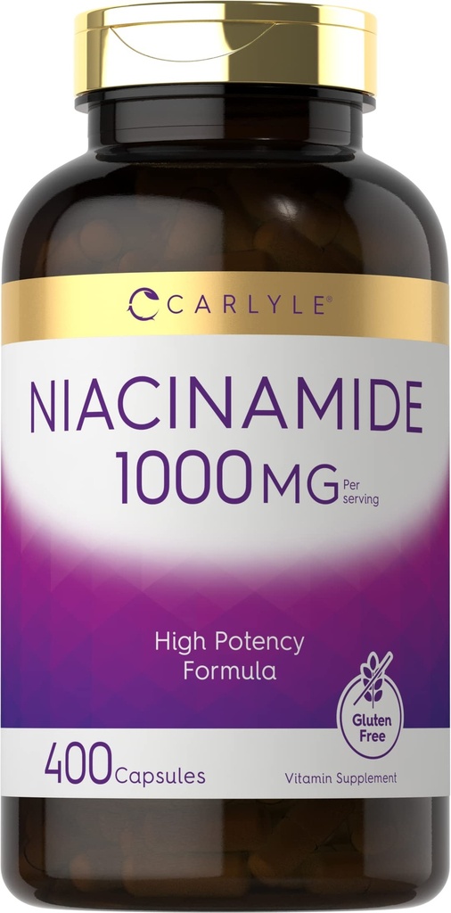 Carlyle Niacinamid 1000 mg | 400 kapsler | høy potens formel | Ikke-GMO, Glutenfri kosttilskudd