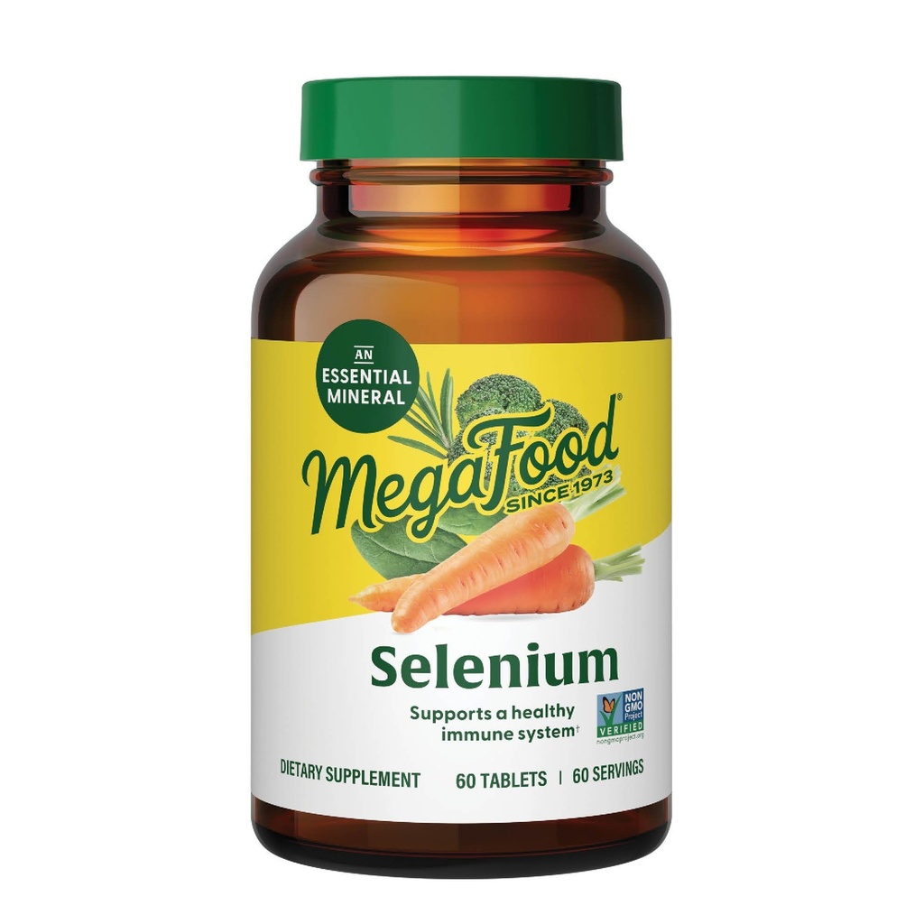 MegaFood Selenium - Selenium 50 mcg - Supplement med mat & urt blanding - Immunstøtte - Vegansk, ikke-GMO - laget uten 9 matallergier - 60 tabletter (60 serveringer)