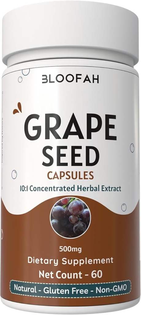 Grape Seed Capsules 500mg 10:1 Konsentrert Ekstrakt | Naturlig Herbal Supplement | Ikke-GMO, Glutenfri | Grapefrøpulver for daglig velvære (60 greve (pakke av 1))