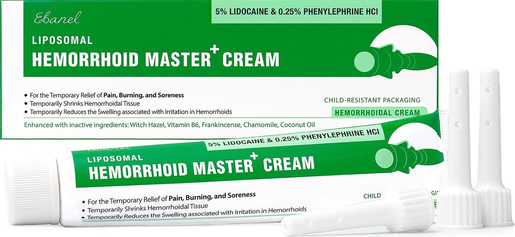 Ebanel 5% Lidocain hemorroide behandling krem med heks Hazel, Phenylephrin, Heste kastanje, vitamin B6, sink oksyd, ekstern og intern hemorroider behandling Burn kløe smerte lindring anal krem