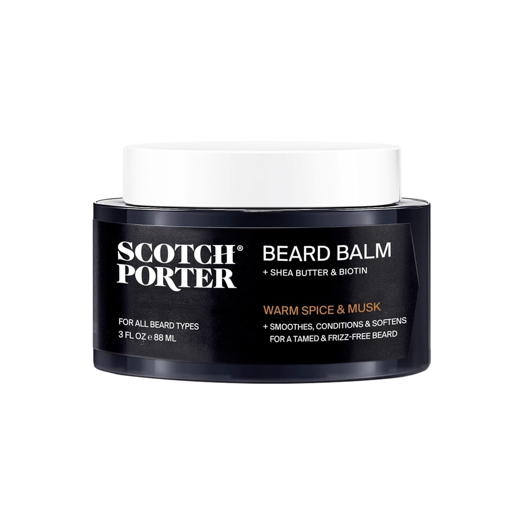 Scotch Porter Conditioning Beard Balm - Smooth, Shape, Moisturize & Soften Coarse, Tørt ansiktshår mens du inntar vekst for en Fuller / sunnere-looking Beard - Original Scent, 3 oz. Jar