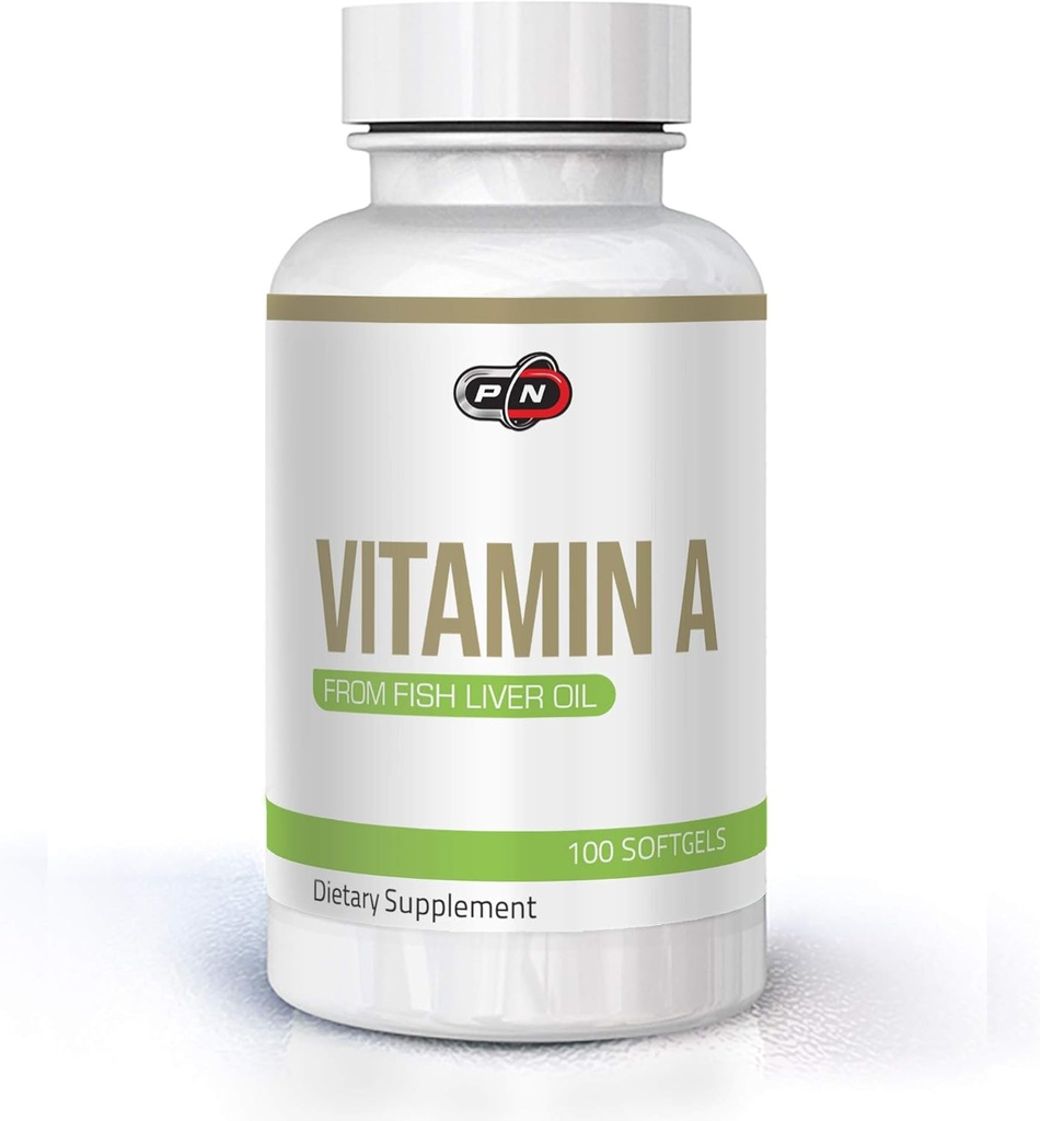 Pure Nutrition Vitamin A 10000 iu 3000 mg fra naturlig fisk leverolje 100 Sofgels |Support Sunn Immune System Bones and Vision®None GMO Premium Quality Retinyl Palmitat Kapsler Supplement