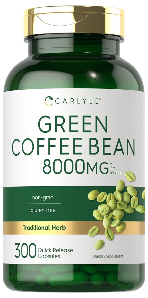 Carlyle grønn kaffebønne ekstrakt | 8000 mg | 300 kapsler | Ikke-GMO og glutenfri formel | Tradisjonell urt Supplement