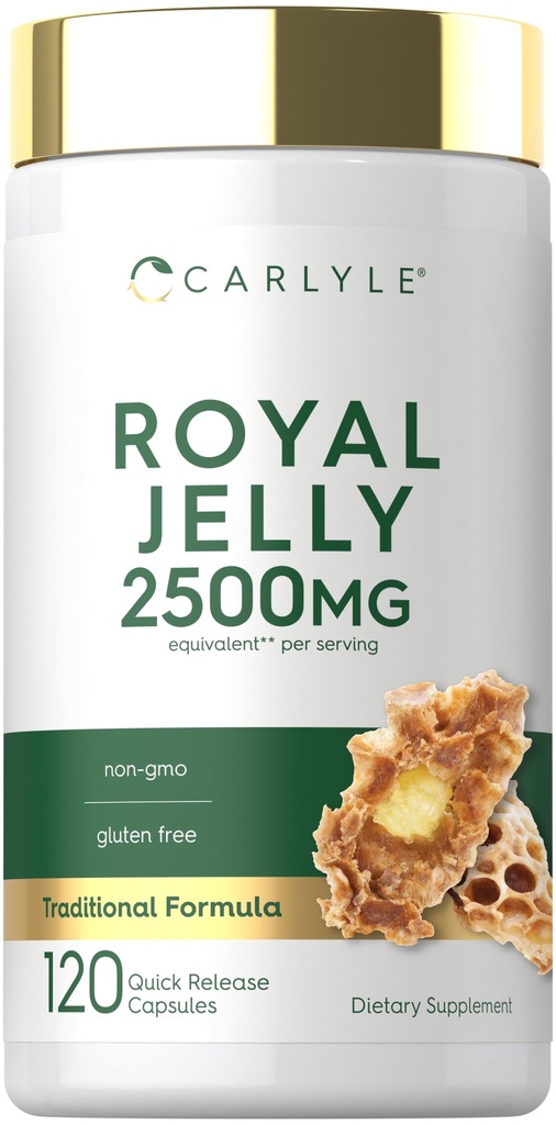 Carlyle Royal Jelly Capsule | 2500mg | 120 Count | Ikke-GMO og Glutenfri Formula | Tradisjonell Supplement