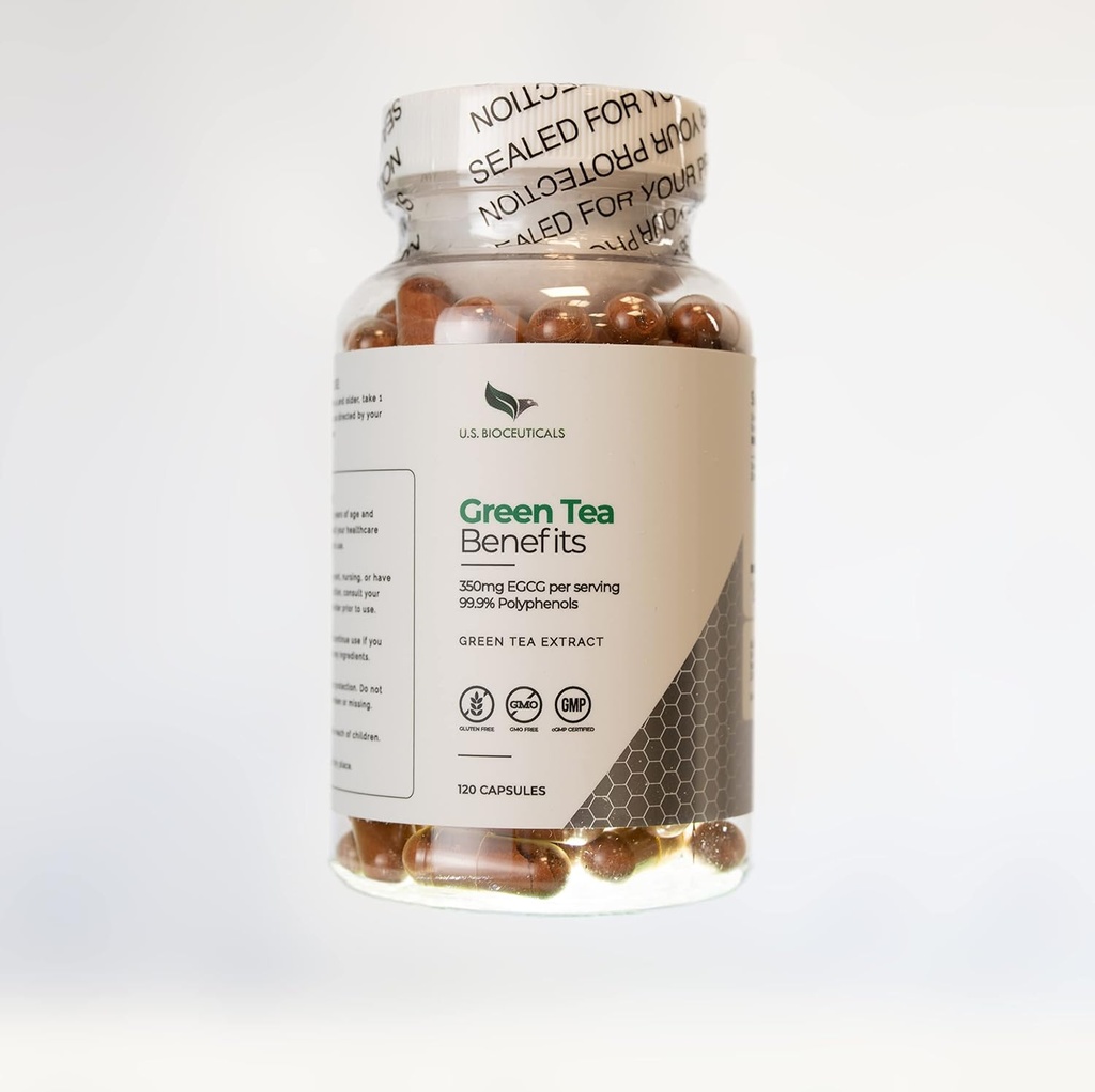 Grønne te fordeler - Over 350 mg EGCG per flaske - 99,9% Polyphenoler - støtter helse - 120 kapsler per flaske