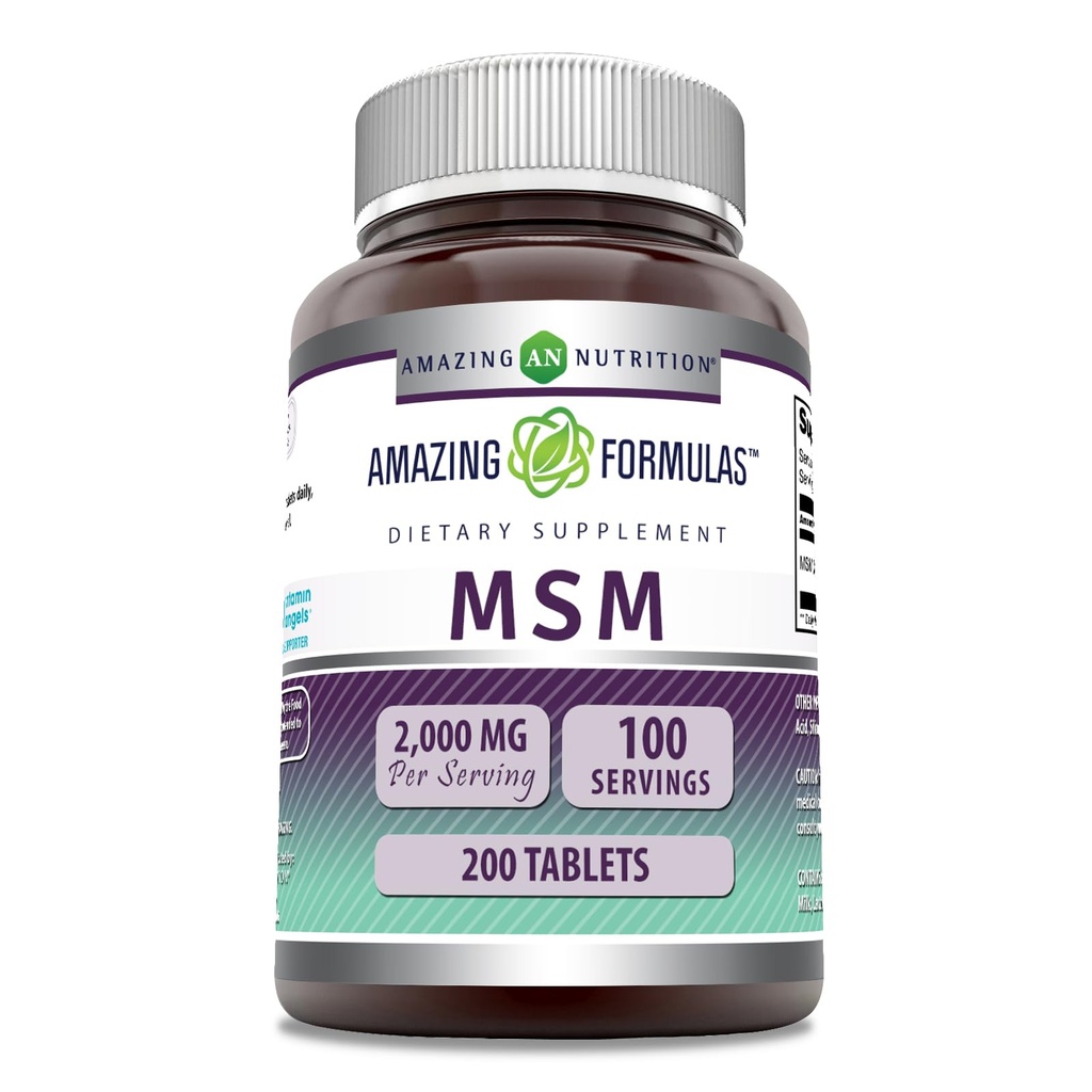 Amazing Formler MSM (Metylsulfonylmetan) Supplement | 1000 Mg Per Serving | 200 Tabletter | Ikke-GMO | Glutenfri |