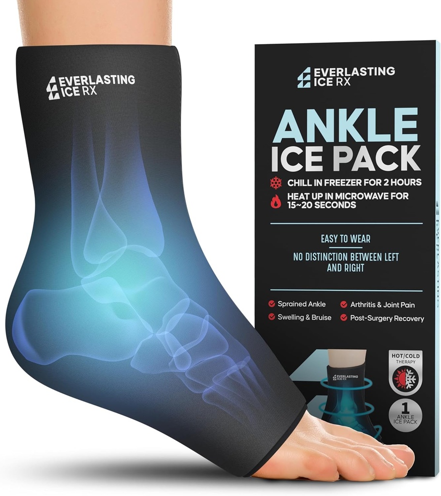 Ankle Ice Pack Wrap for hevelse, Reusable Foot Ice Pack Wrap - kald kompresjonsterapi for smertelindring, Plantar Fascilitis, Sprained Ankles, Achilles Tendonitis Relief