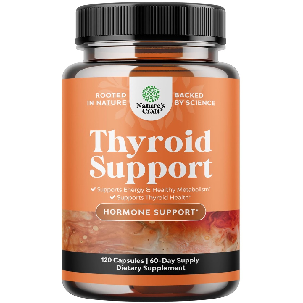 Herbal Thyroid Support Complex - Potent Kelp Iodin Supplement med L Tyrosin, Bladderwrack, Selen & Pure Ashwagandha for hormonbalanse - Mood & Energi Dietary Pills - 120 Halal Kapsler