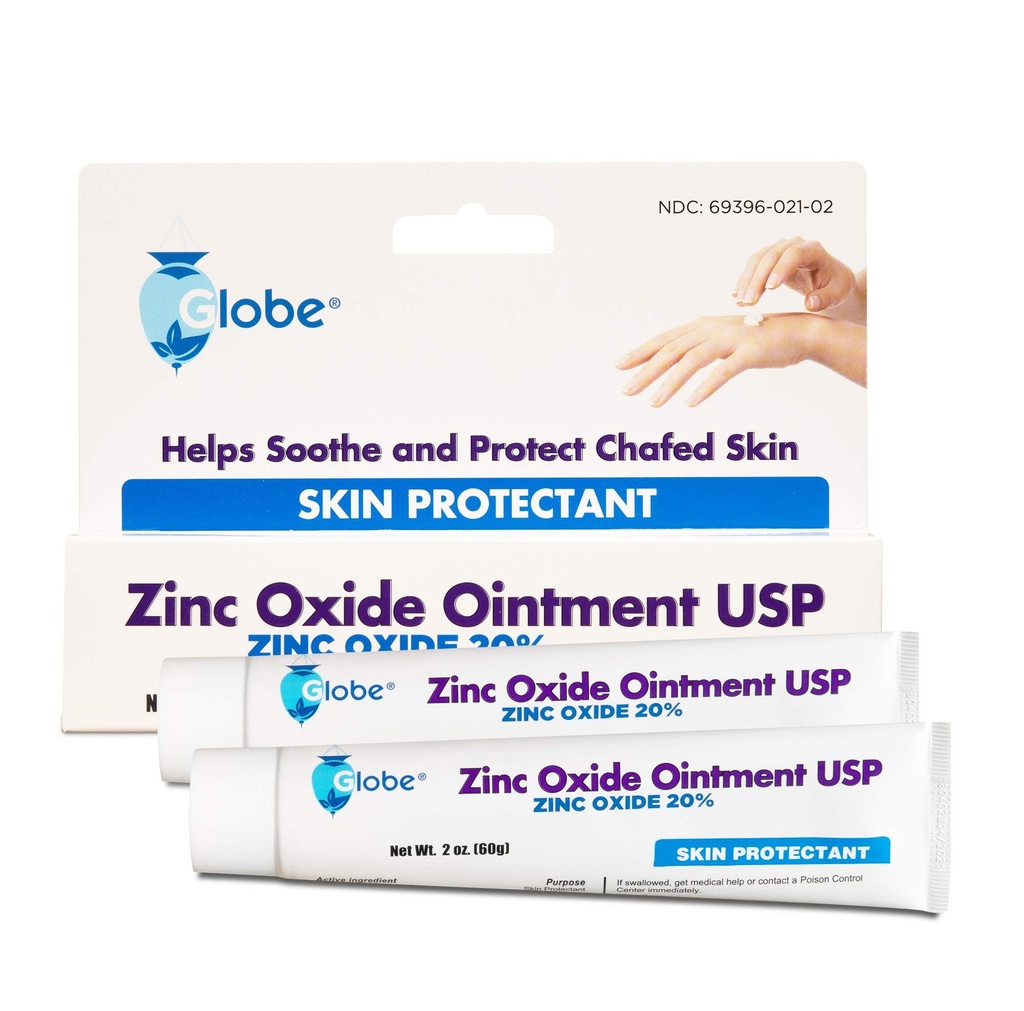 (2 Pakke) Globe Zink Oxid Ointment 20%, 2 Ounce Tube (Total 4 oz) Avansert hudbeskyttelse, For diaper utslett, Relief fra poison Ivy, Sumac & Oak, beskytter mot våthet, beskytter chafed hud