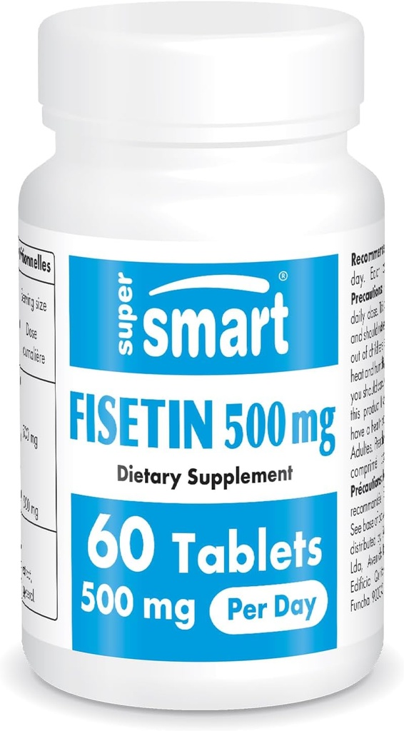 Supersmart - Fisetin 500mg per dag (Easy-to-Take) - 98% Pure Fisetin Supplement - Meget Biotilgjengelig Polyphenol - Potent Senolytisk aktivator | Ikke-GMO & Glutenfri - 60 tabletter