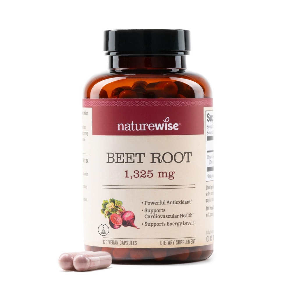 NatureWise Beet Root Capsules 1325mg med økologisk beetroot - Nitric Oxid Booster for sirkulasjon og hjerte helse støtte - Vegan, Glutenfri, ikke-GMO - 120 kapsler[60 dags levering]