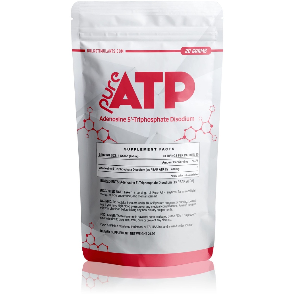 Bulkstimulanter ren ATP Adenosin trifosfat pulver - Øke energi, utholdenhet, styrke, gjenoppretting og muskelpumpe, raskere enn kreatin HMB & nitric oksid, naturlig pre trening kosttilskudd - 20 gram
