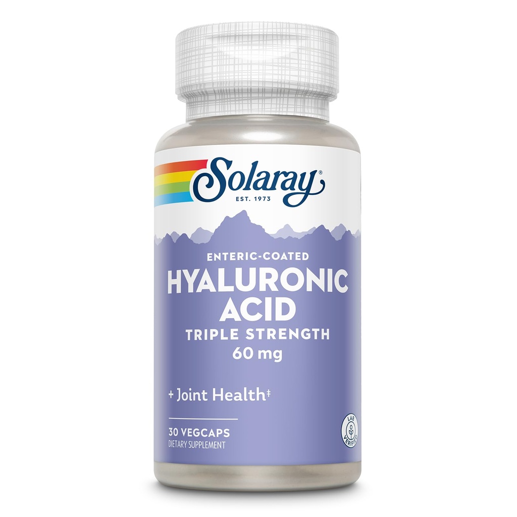 SOLARAY Hyaluronsyre Trippel styrke - Hud elastisitet og fasthet støtte - Plus Vitamin C - Lab verifisert, 60 dagers pengene-tilbake garanti, 30 Services, 30 Vegkaps