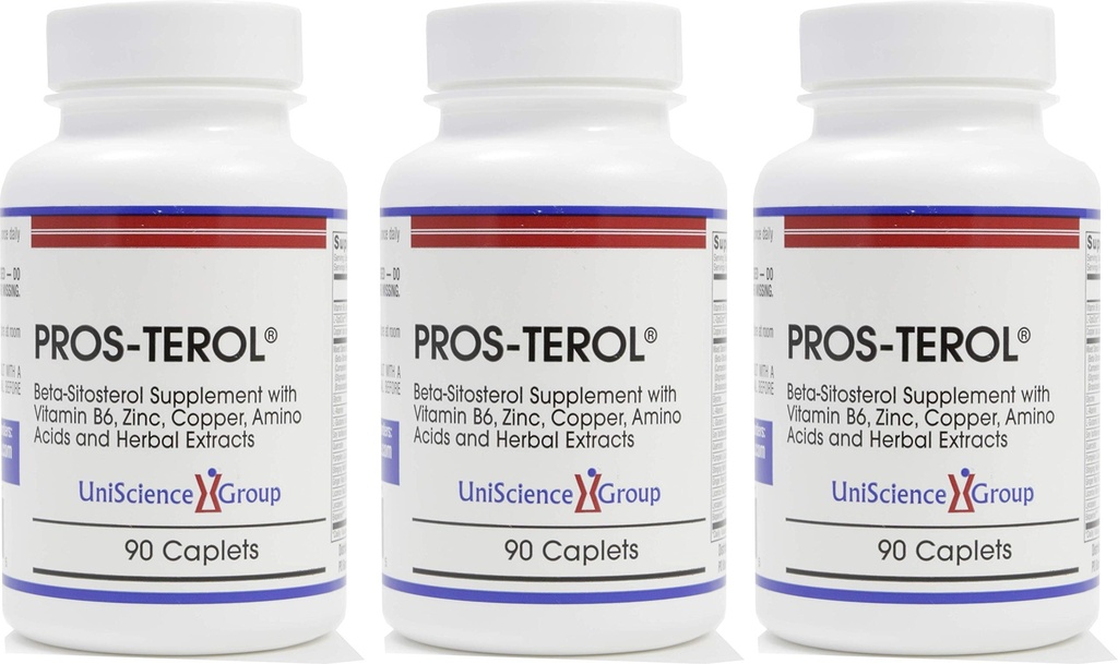 Pros-TEROL (3 flaskesett), prostate relief med 900 mg plantesteroler med pumpeskinnfrø, Stinging Nettle Root, Ginger Root, Licorice Root ekstrakter 90 kapler