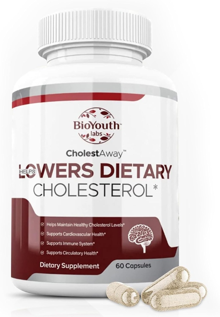 BioYouth Labs Naturlig kolesterol senkende støtte til voksne - Nutritious blanding av hvitløk, berberin, Coca Extract & Soja Lecithin - 60 kapsler