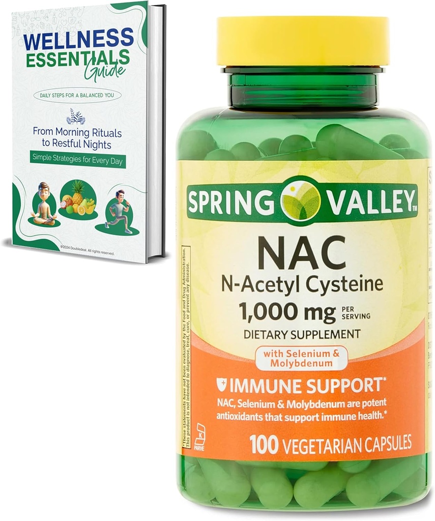 NAC Supplement N-Acetyl Cysteine | 1000mg, 100 greve immunstøtte, vegetariske kapsler | Glutenfri, soyafri, saltvannsfri | med Selenium og Molybdenum