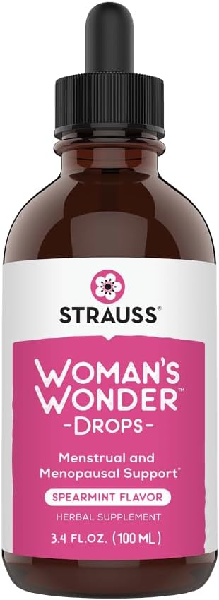 Strauss Heartdrops Kvinne Wonder Drops; Menstruell & Menopausal Support Supplement i Spearmint Flavour, Naturlig Formula, Glutenfri, Soja-fri, Ikke-GMO, 3.4oz Flaske