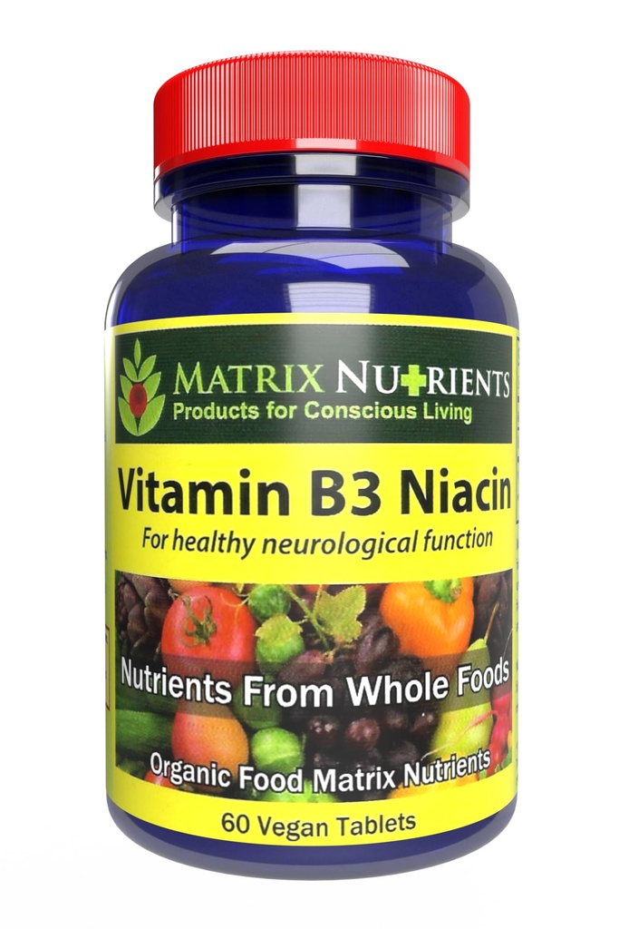 Vitamin B3 NIACIN - Digestiv, hjerte og immunstøtte! - 100% økologisk - også forbedre hjernefunksjon, energi og redusere stress - Vegan tabletter (60ct)