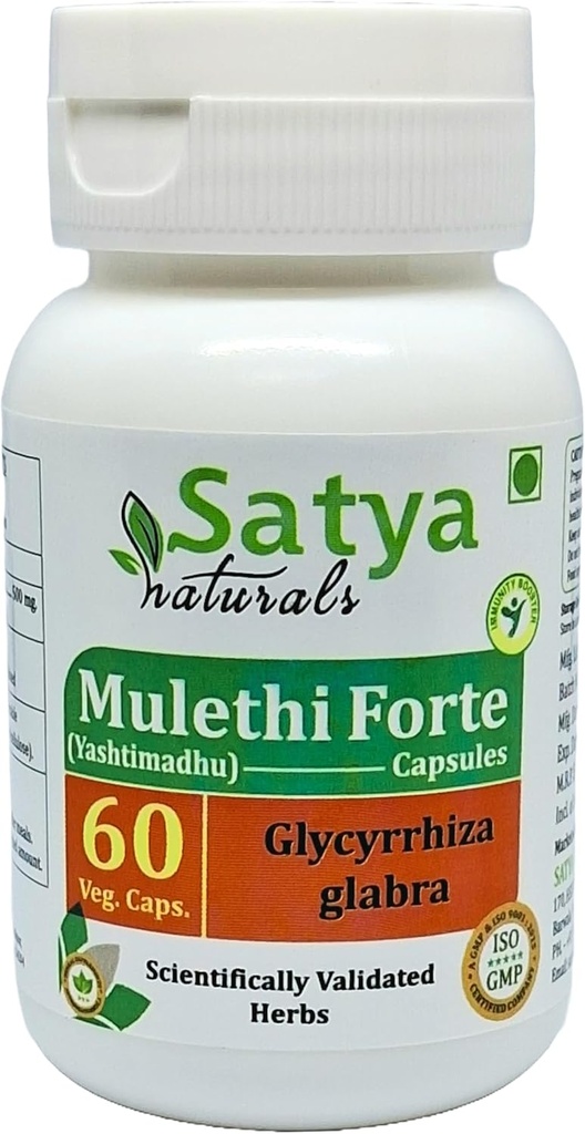 Mulethi Forte Capsules 500 mg. 60 Veg. Capsule | Yasthimadhu (Glycyrhiza Glabra) ekstrakt kapsler for menn og kvinner | Ayurvedic Herbal Supplement / Remedies | 10:1 Forte (1 flaske 60 Capsules)