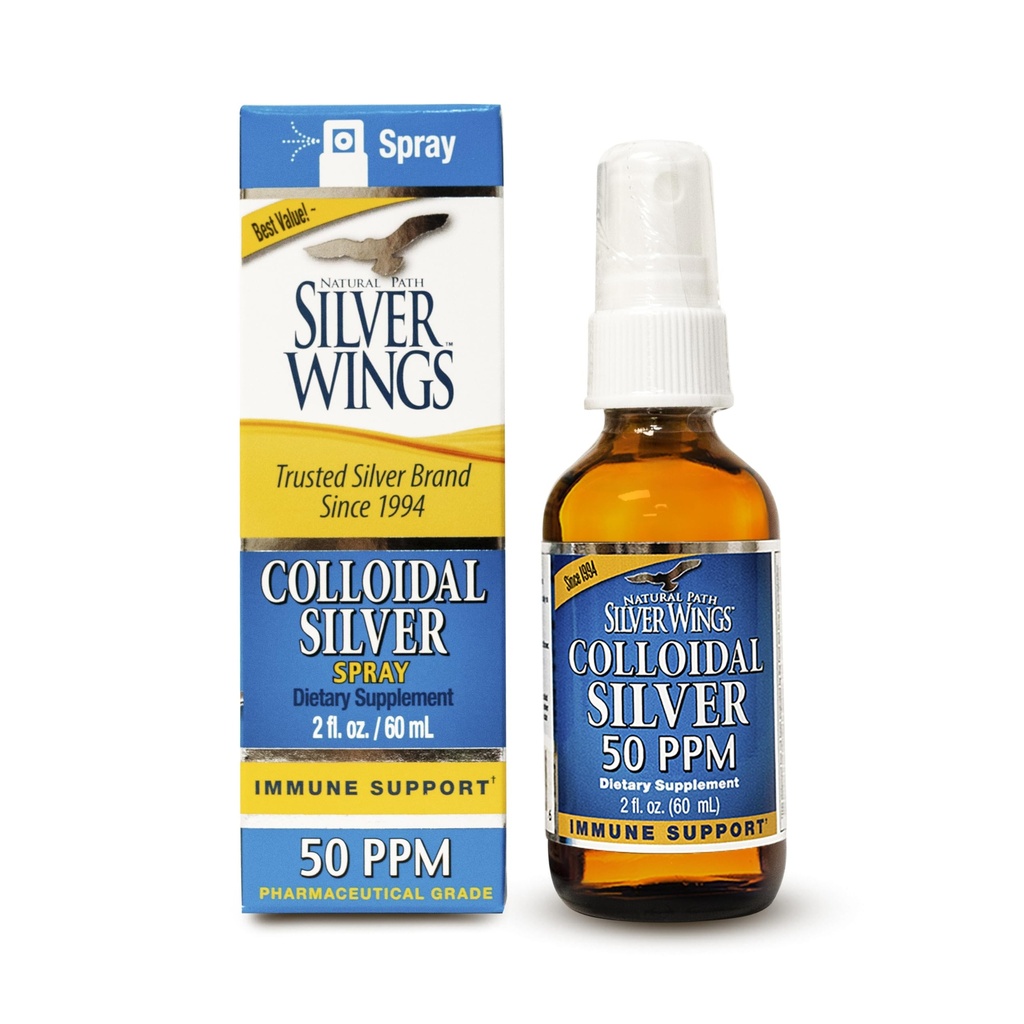 Naturlig Path Silver Wings Colloidal Silver Liquid - Daily Immune Support Supplement - 50ppm (250mcg) - 2oz Spray