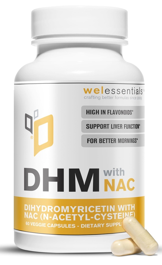 Dihydromyricetin DHM med NAC - 650mg x 60 kapsler - 300mg N-acetyl-cysteine, 350mg Dihydromyricetin - Max styrke kosttilskudd for leverstøtte, Hydration