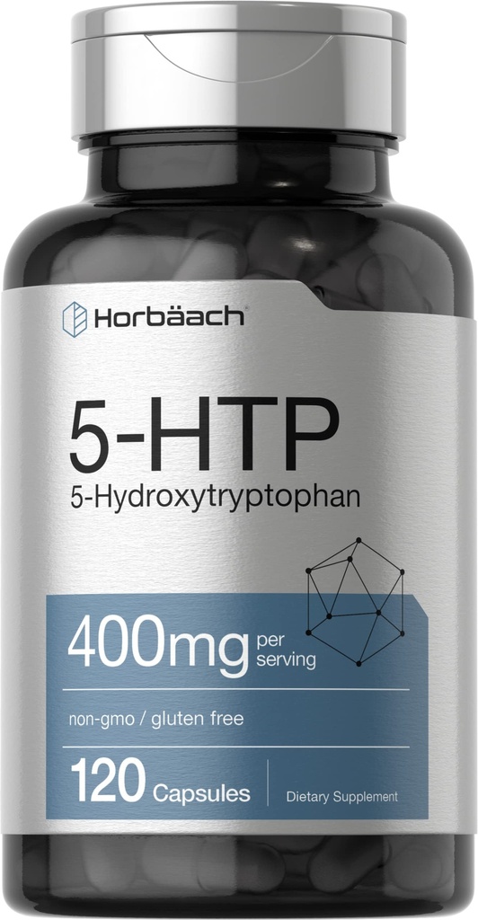Horbäach 5HTP 400mg Kapsler | 120 greve | Ekstra styrke Supplement | Ikke-GMO, Glutenfri | 5 Hydroxytryptophan
