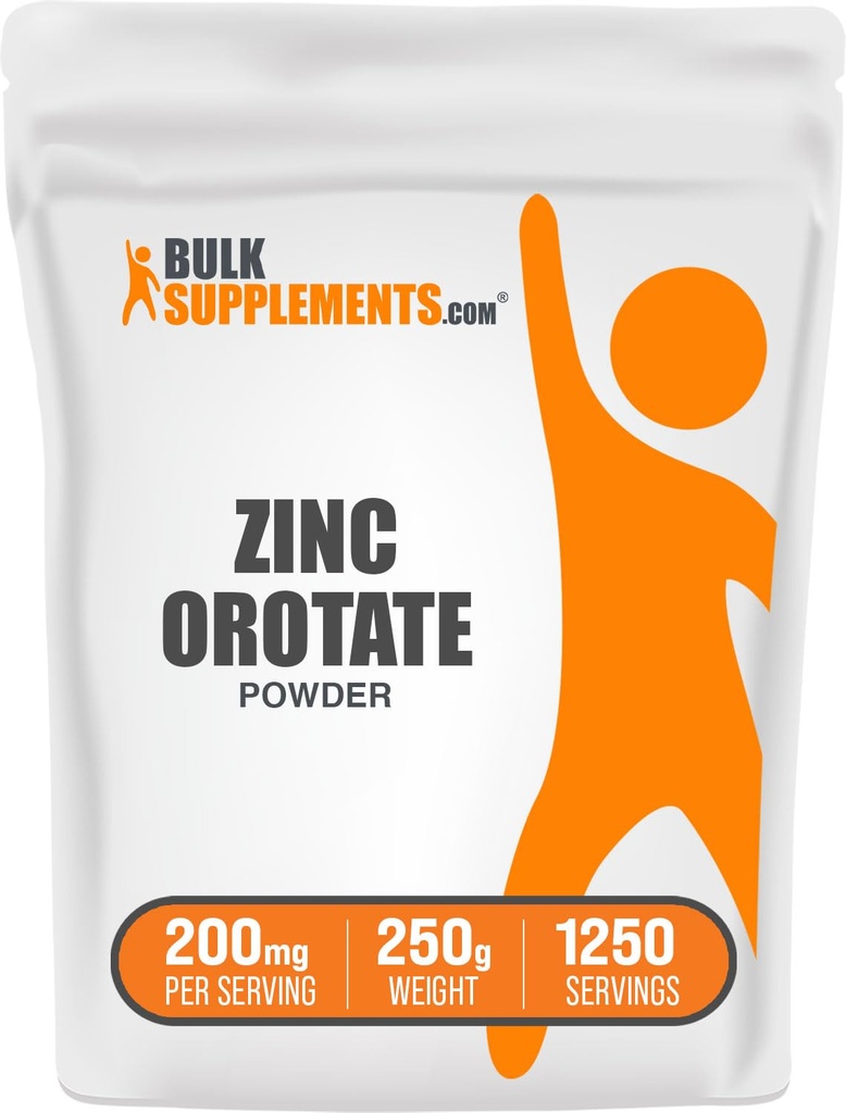 BulkSupplements.com Sink Orotat pulver - Sink Mineraler Supplement, for immunstøtte - Glutenfri, 200 mg per servering, 250g (8,8 oz) (pakke med 1)