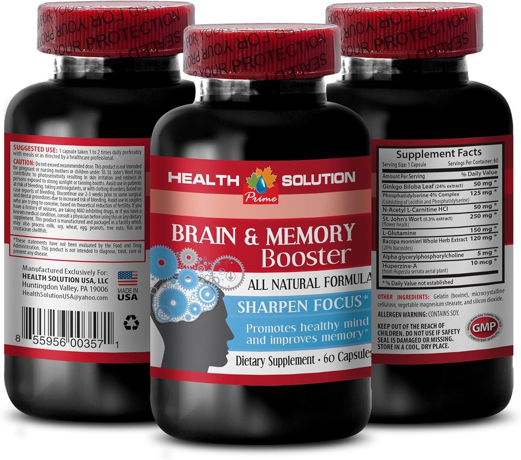 Ginkgo biloba ekstrakt blad - BRAIN OG MEMORY BOOSTER - forbedre - hjerneminne kosttilskudd - ginkgo biloba ekstrakt, hjerne kosttilskudd for minne og fokus, fokus og energi supplement 1 flaske 60 Caps