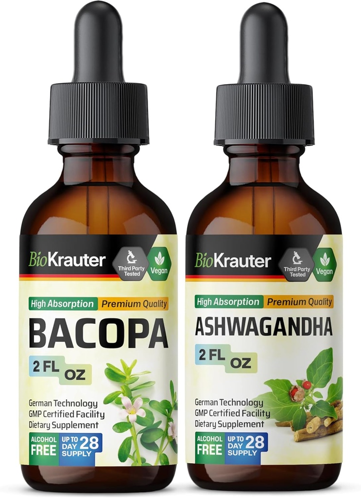 BIO KRAUTER Bacopa Tinktur 2 Fl. Oz. & Ashwagandha Tinktur 2 Fl. Oz.