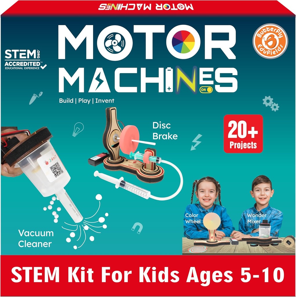 Butterfly EduFields 20in1 STEM prosjekter Kit for barn Alder 5-7 6-8 8-10 TEM STEM leker for barn 5 6 7 8 9 10 år gammel | Motor maskiner - Robotikk & Engineering leker | Gave til 6 7 8 9 10 år gammel
