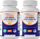 Vitamatic 2 Pack islandsk cod leveroljekapsler 1250mg 120 Softgels (Lemon Flavor) - fremmer kardiovaskulær helse