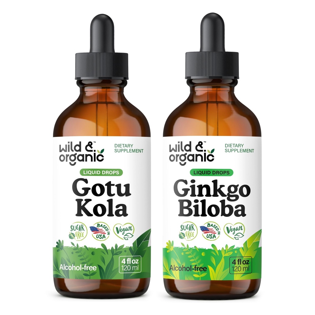 Wild & Organic Gotu Kola Tinktur 4 fl oz & Ginkgo Biloba Tinktur 4 fl oz