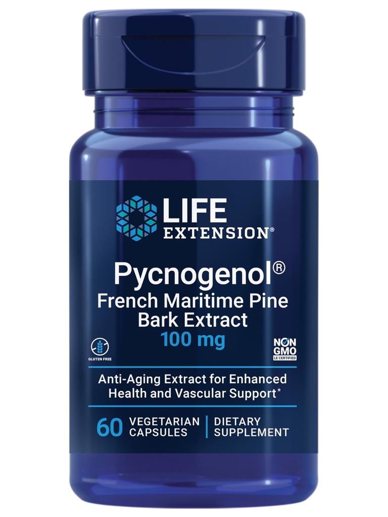 Livsforlengelse Pycnogenol – Fransk Maritime Pine Bark Extract – Vitenskapelig studert sunn aldring og vaskulær helse Supplement – Ikke-GMO, Glutenfri, Vegetarisk – 60 Kapsler