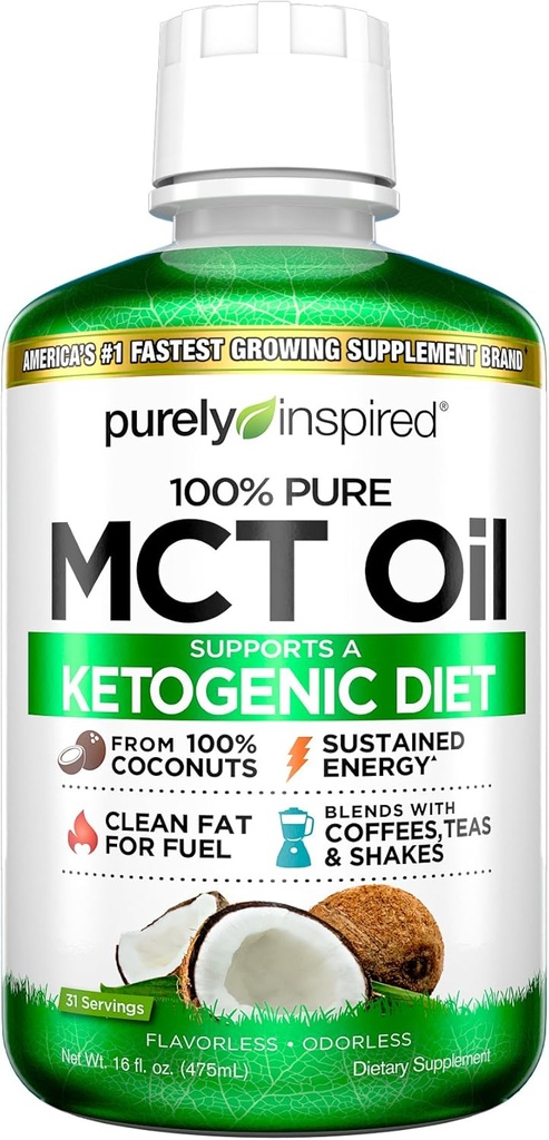 MCT Olje | Rent inspirert ren MCT olje keto | kildet fra kokosolje, ikke-GMO | støtter keto & paleo dietter | blandinger med kaffe, te og rister |  M MCT olje for frigjørende energi | Unflavored, 16 fl oz