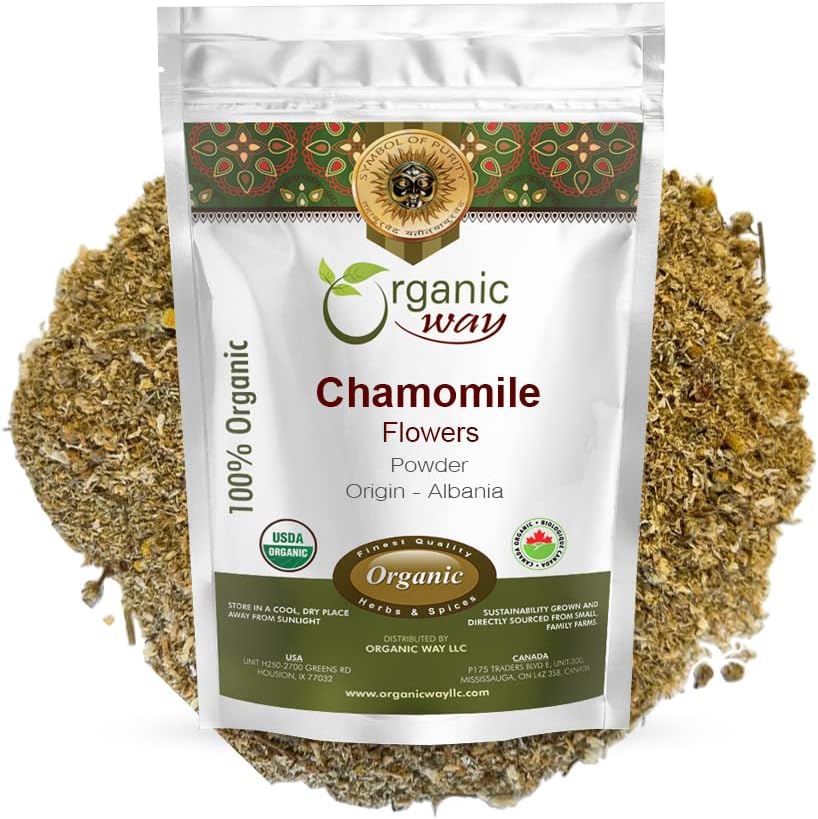 Organic Way Kamille Blomster pulver (matricaria kamomilla) Herbal Te - Europeisk Wild-Harvest | Organic & Kosher Certified | Ikke GMO | USDA Certified | Opprinnelse - Albania (1/4 LB - 4 Oz)