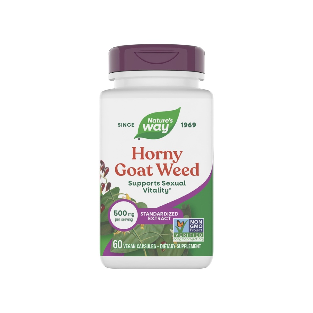 Naturens måte Horny Goat Weed Premium ekstrakt seksuell vitalitet, * Ikke-GMO, Vegansk, 60 kapsler