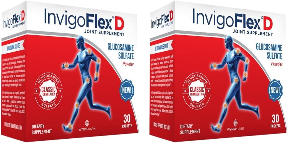 INVIGOFLEX 1500 mg glukosaminsulfatpulver (klassisk formulering) - Premium felles supplement for kne, hender, rygg og Hip støtte D: Glukosaminsulfat, pakker - 60 pakker