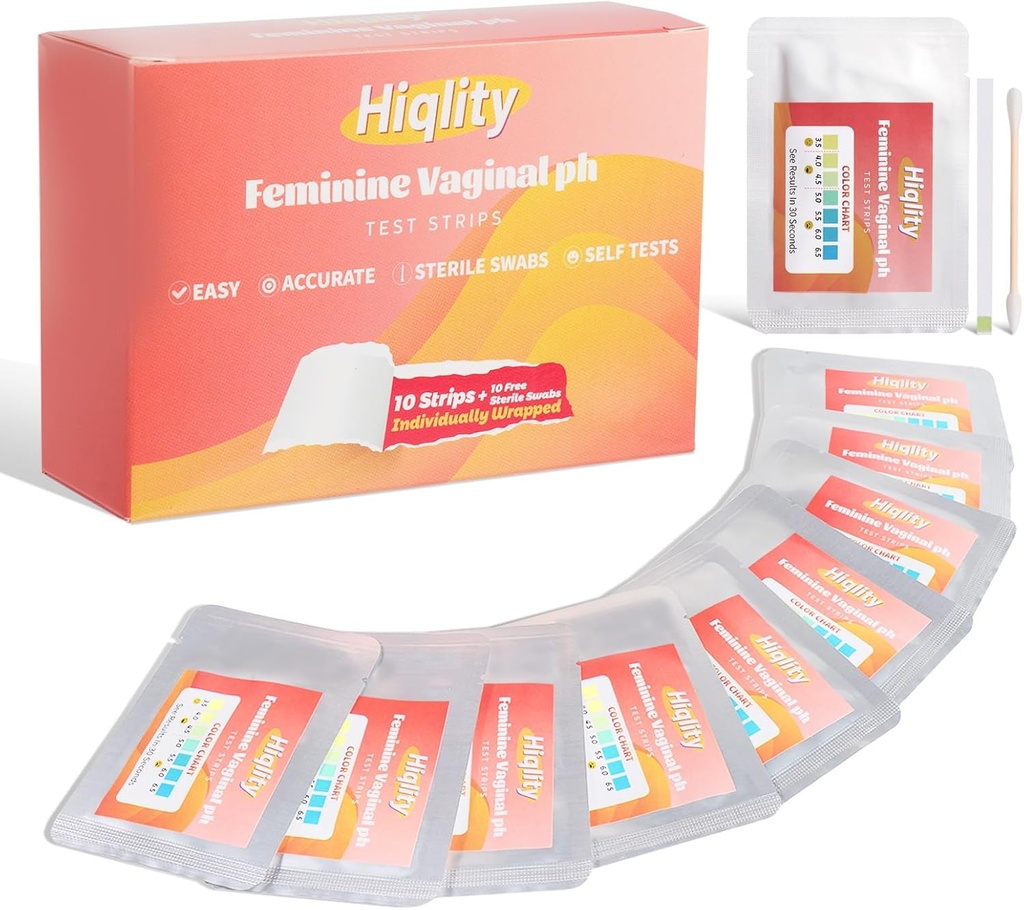 Vaginal pH-teststriper med sterile svaber, feminin helse Vaginal pH-teststriper sett, Vaginal PH Balance og Yeast Infeksjon Test, individuelt pakket BV teststriper for kvinner, 10 poser