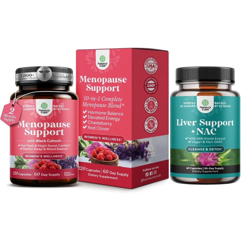 Bundle av total Menopause Supplement med Dong Quai Vitex Chaste Berry & Black Cohosh for naturlig hormon støtte og lever støtte NAC Supplement med Melk Thistle for Liver Cleanse Detox & Repair