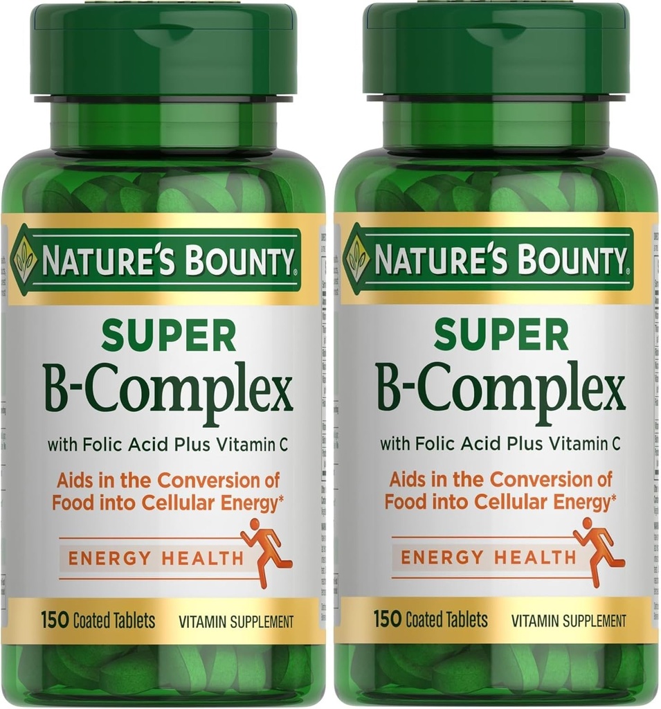 Naturens Bounty Super B-kompleks med vitamin C & folsyre, immun- og energistøtte, 150 tabletter - Pakke med 2