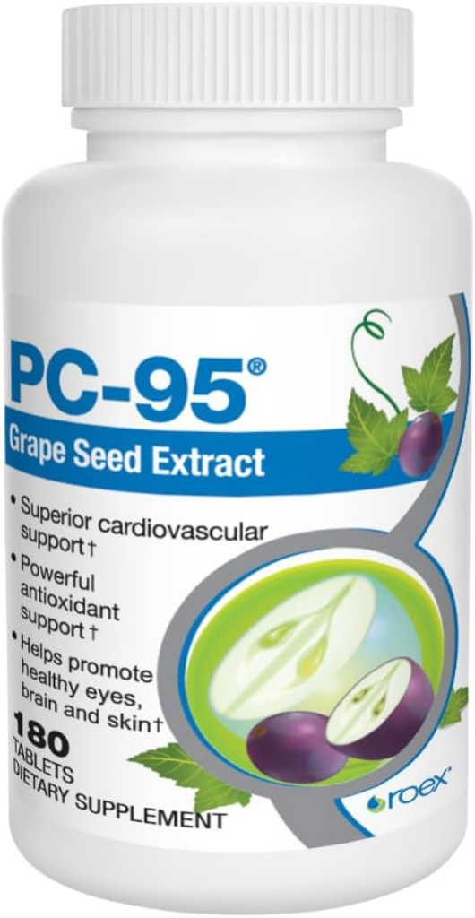 Roex vitaminer  PC PC-95 Grape Seed Extract | Dietariske kosttilskudd | Stress Relief | Sunn Eyes | Sunn Brain | Sunn Hud | Cardiovaskulær støtte | 180 greve