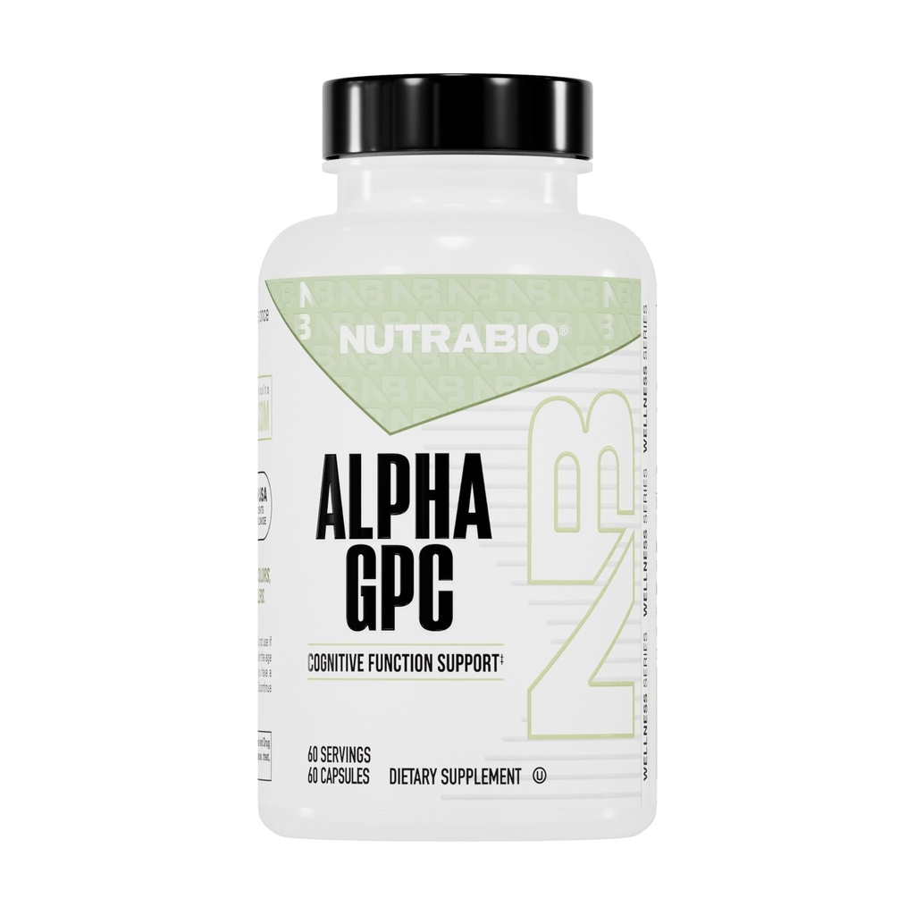 NutraBio Alpha GPC, Brain Support & forbedret minnefunksjon, 300mg - 60 Grønnsaker Kapsler