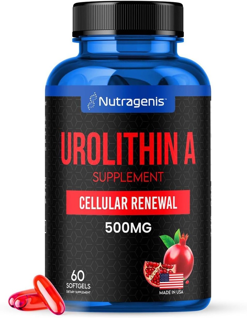 Urolitin En Supplement 500mg - 60 Softgel - Avansert Cellular Renewal & Vitality - Mitoceutical for å forbedre muskel styrke - laget i USA