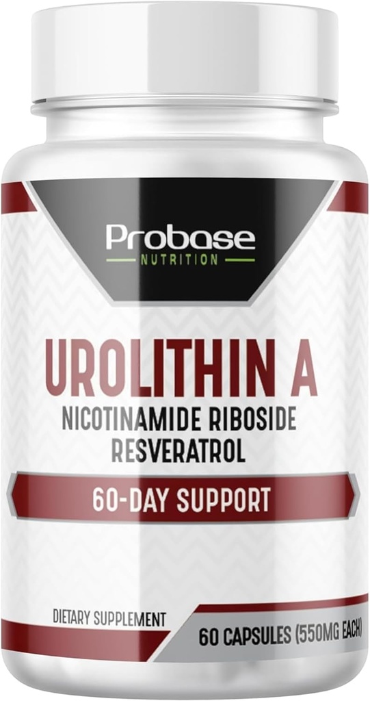Probase Nutrition Urolithin A - [60-dagers forsyning] - med tilsatt NR og Resveratrol - Alternativ til NMN, NAD, CoQ10, PQQQ for sunn aldring
