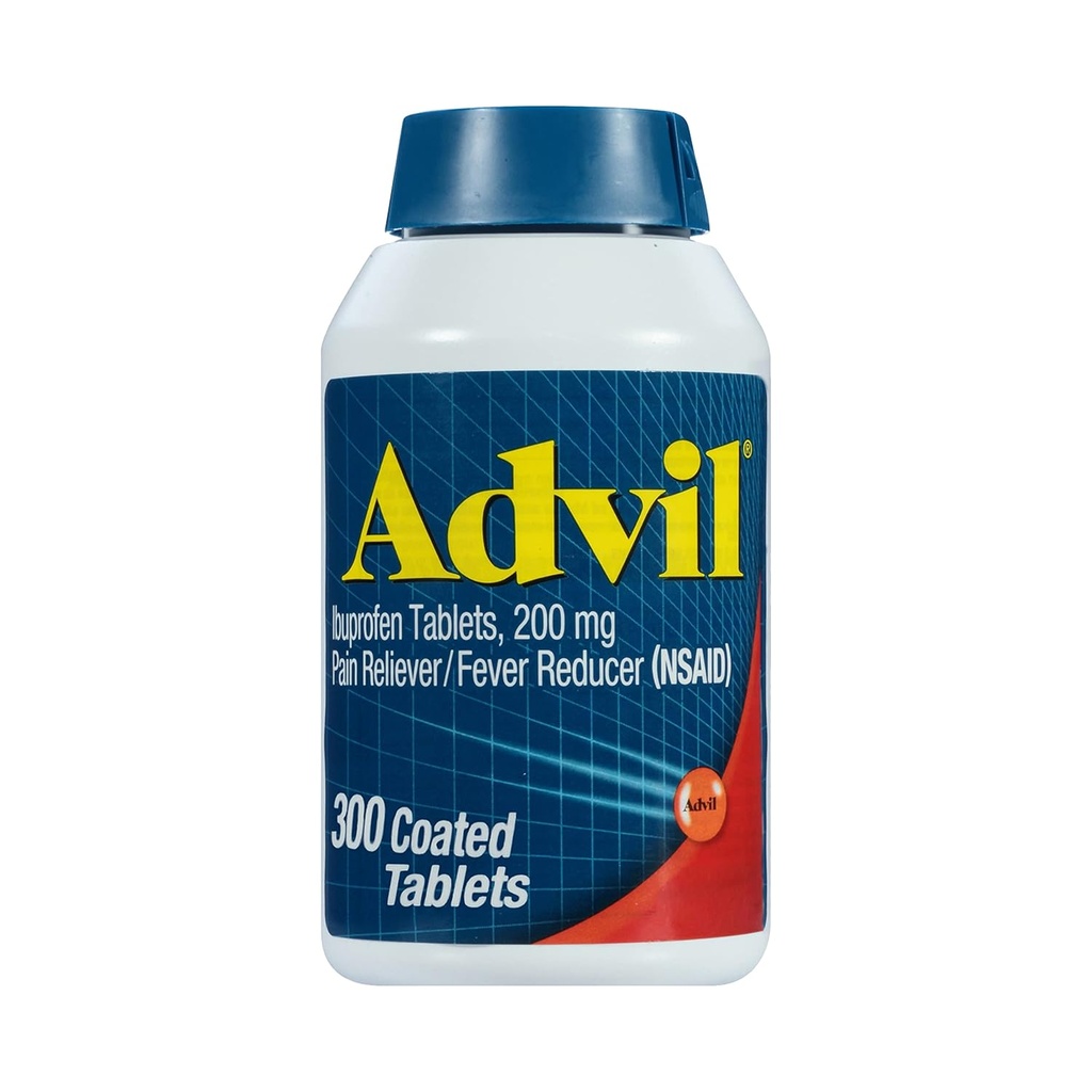 Advil Pain Relief and Fever Reduser, smertestillende medisin med Ibuprofen 200 mg for hodepine, ryggsmerter, menstruell smerte og ledd smertelindring - 300 belagte tabletter