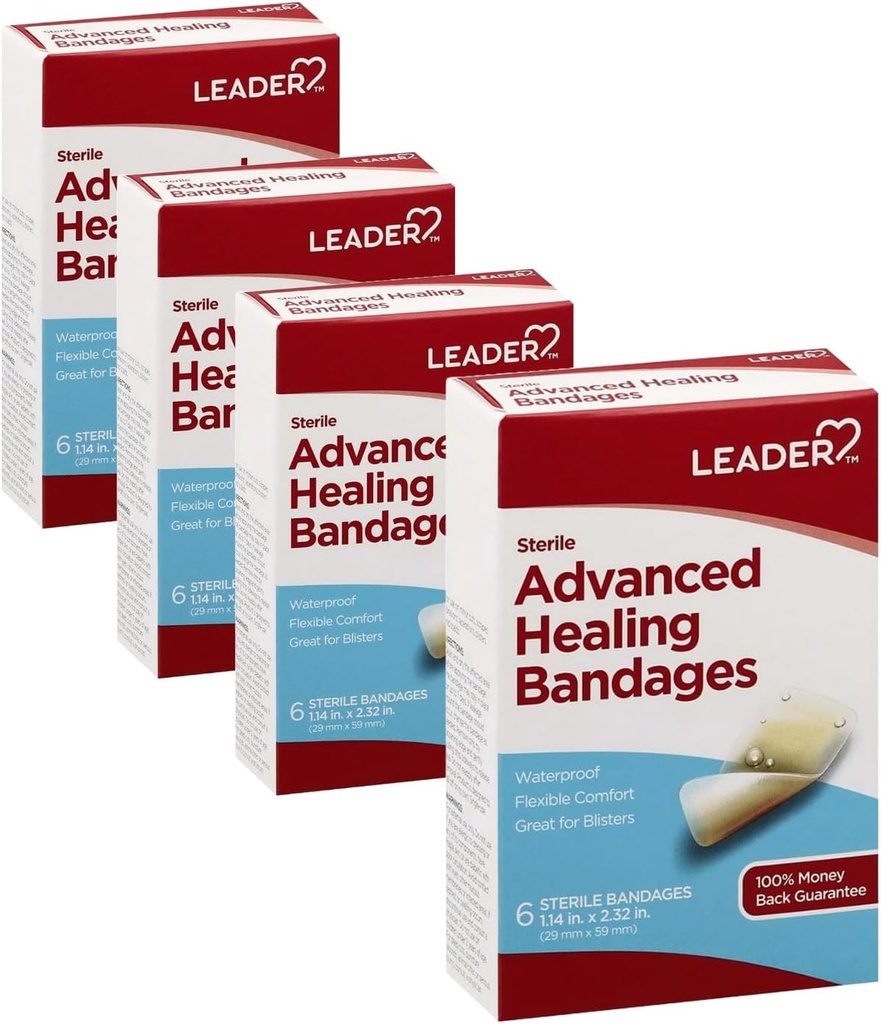 Leder klebde bånd Advanced Healing, Stor en størrelse, 6 greve - Vanntett og fleksibel - 4 pakke