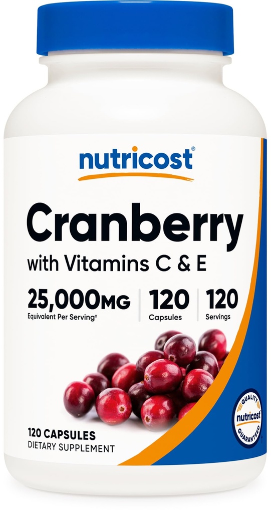 Nutricost Cranberry Extract (25.000 mg) (120 kapsler) med vitamin C & vitamin E